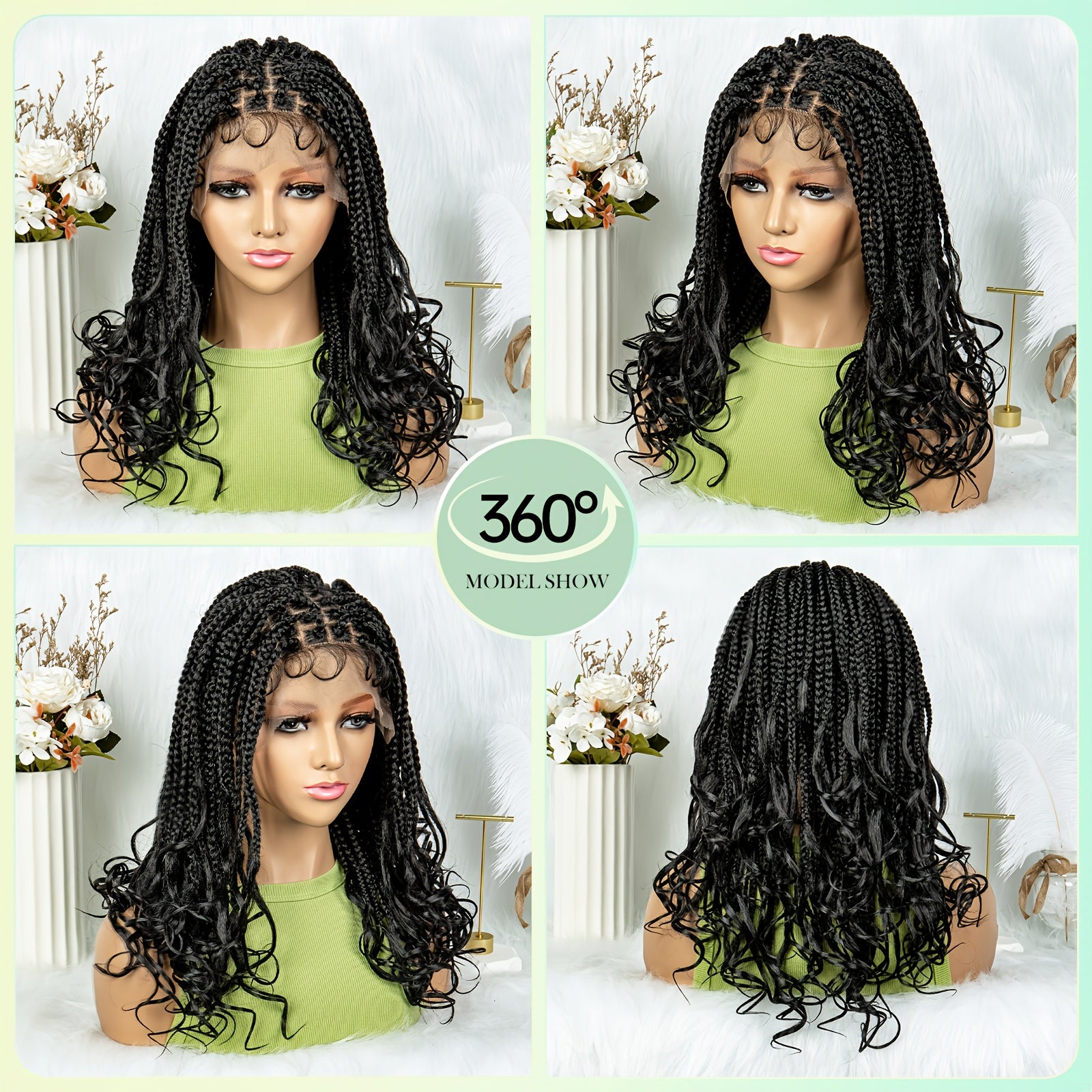 20 Inches - 9*6 HD Front Lace Braided Wigs with Curly Ends, Goddess Box Braids Crochet Hair, Braid Wigs Curly Ends Part Braided Front Lace Wig, Handmade Braiding Wigs with Baby Hair for Women (20 INCH, Available in Three Colo